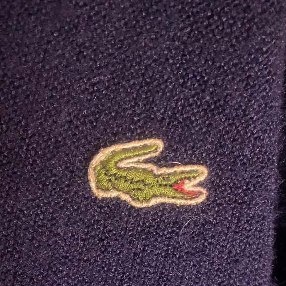Vintage Izod Lacoste Deep Blue V-Neck pullover sweater size medium alligator - Picture 2 of 5
